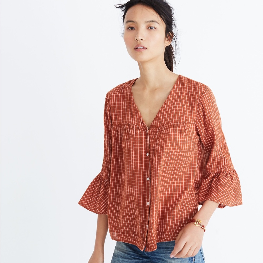 Madewell Veranda Bell Sleeve Shirt (Windowpane) - Small